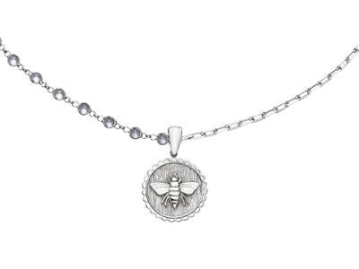 Collana A Catena Doppia Cristallo E Rettangolo, Medaglia Abeillen 18 Mm, 46 Cm, Argento 925 Rh - Immagine Standard - 1