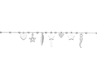 Bracciale Con Ciondoli E Charms Con Cristallo, 16+3 Cm, Argento 925 Rh - Immagine Standard - 1