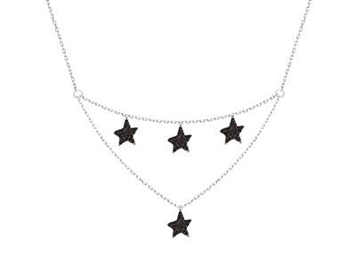 Collana Stelle Con Ossidi Di Zirconio, 2 Fili A Goccia, Argento 925 Rh