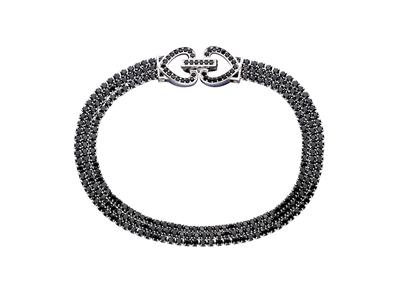 Bracciale Fluviale A 3 File Con Cristalli Neri, Chiusura A Cuore, Argento 925 Rh