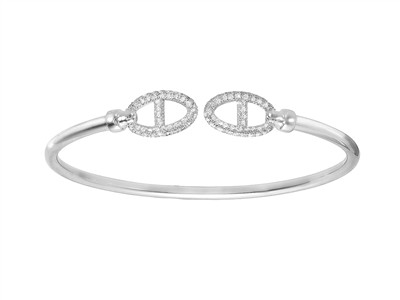 Brac Jonc Ouvert Mailles Marines Oxydes De Z. Ag 925