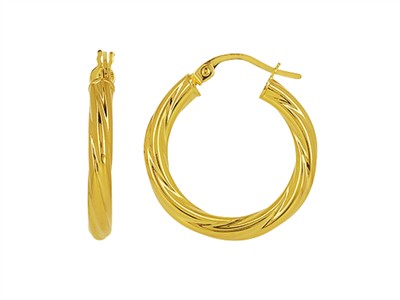 Orecchini Cerchio Tubo Intrecciato 3 Mm, Diametro Interno 15 Mm, Oro Giallo 14 Kt - Immagine Standard - 1