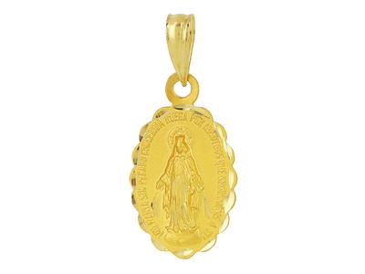 Medaglia Vergine Maria 16 X 11 Mm, Bordo Smerlato, Oro Giallo 18 Ct.