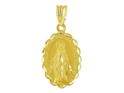 Medaglia Vergine Maria 21 X 15 Mm, Bordo Smerlato, Oro Giallo 18 Ct.