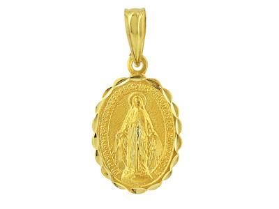 Medaglia Vergine Maria 14 X 11 Mm, Bordo Smerlato, Oro Giallo 18 Ct.