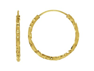 Orecchini A Cerchio Cesellati, Tubo Flessibile 1,4 Mm, Diametro Interno 15 Mm, Oro Giallo 18 Ct.