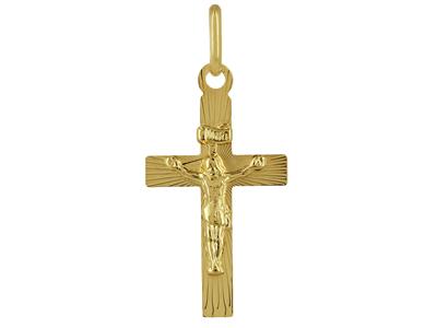 Ciondolo Croce Piatta Con Cristo, 23 Mm, Oro Giallo 18 Carati