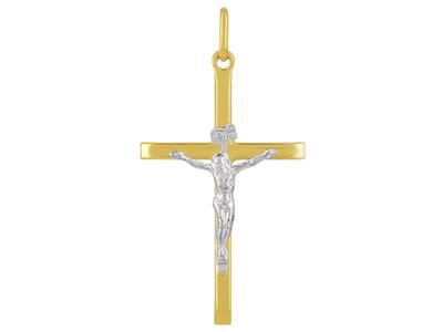 Pendente Croce Con Cristo, Tubo Quadrato, 32 Mm, Oro Giallo 18 Ct. - Immagine Standard - 1