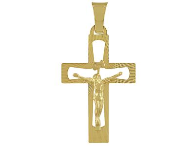 Ciondolo A Forma Di Croce Cava Con Cristo, 30 Mm, Oro Giallo 18 Ct.