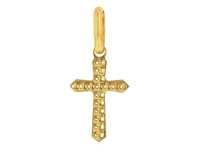 Piccolo Ciondolo A Forma Di Croce Cesellata Fantasia, 11 X 7 Mm, Oro Giallo 18 Carati