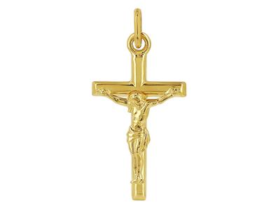 Ciondolo Croce Tubolare Con Cristo, 25 Mm, Oro Giallo 18 Ct.