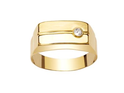 Anello Con Sigillo Rettangolare In Ossido Di Zirconio Bianco Di 9 Mm, Oro Giallo 18 Ct, Dito 56 Chiuso - Immagine Standard - 1