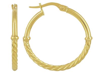 Orecchini A Cerchio, Tubo Rotondo 2 MM Liscio/intrecciato, Diametro Interno 20 Mm, Oro Giallo 18 Ct. - Immagine Standard - 1