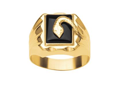 Chevalière Rettangolo Onice Con Serpente 15 Mm, Oro Giallo 18 Ct, Dito 68 Chiuso