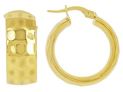 Orecchini A Cerchio, Tubo Ovale Martellato Di 9 Mm, Diametro Interno Di 15 Mm, Oro Giallo 18 Ct. - Immagine Standard - 1