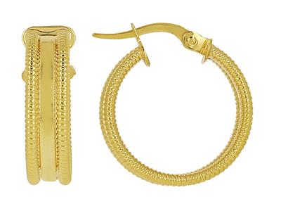Orecchini A Cerchio 2 Tubi Ritorti 2 Mm, Piastra 1,50 Mm, Diametro Interno 15 Mm, Oro Giallo 18 Ct. - Immagine Standard - 1