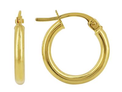 Orecchini A Cerchio, Tubo Rotondo Liscio 2 Mm, Diametro Interno 10 Mm, Oro Giallo 18 Ct.