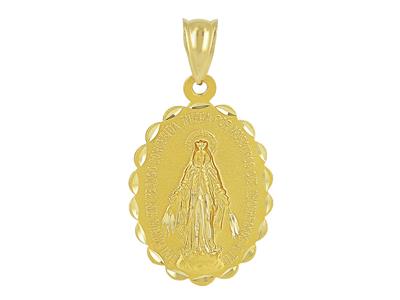 Medaglia Vergine Maria 25 X 18 Mm, Bordi Smerlati, Oro Giallo 18 Ct.