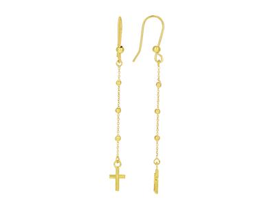 Orecchini Croce Pendente Su Catena 35 MM Palla 1,80 Mm, Oro Giallo 18 Ct. - Immagine Standard - 1