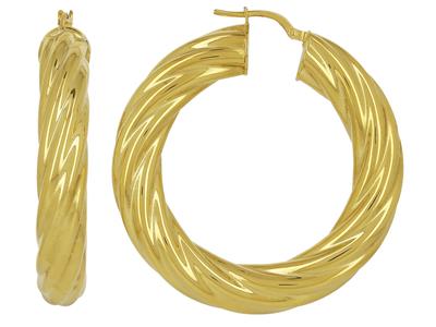 Orecchini A Cerchio, Tubo Ritorto Da 8 Mm, Superleggero, Diametro Interno 30 Mm, Oro Giallo 18 Ct. - Immagine Standard - 1