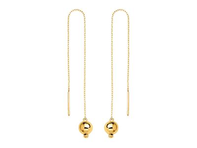 Orecchini Con Sfera Di 6 MM Su Catena Di 10 Cm, Oro Giallo 18 Ct.