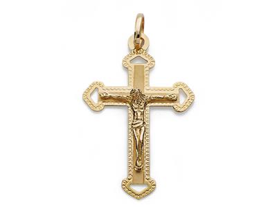 Pendente Croce Di Cristo Con Bordi Cesellati 35 X 22 Mm, Oro Giallo 18 Ct. - Immagine Standard - 1