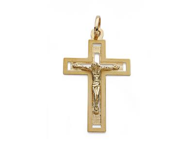 Pendente Croce Di Cristo, Incavato 35 X 22 Mm, Oro Giallo 18 Ct. - Immagine Standard - 1