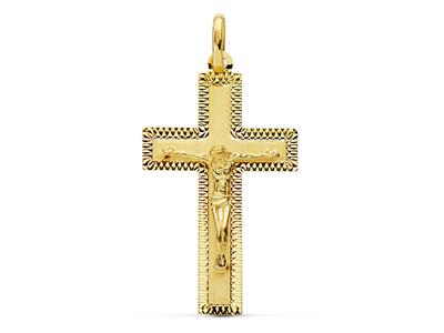 Pendente Croce Di Cristo Con Bordi Cesellati 35 X 20 Mm, Oro Giallo 18 Ct.