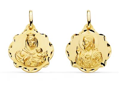 Medaglia Scapolare Cava Con Bordi Cesellati 18 Mm, Bifacciale, Oro Giallo 18 Carati - Immagine Standard - 1