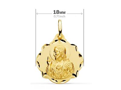 Medaglia Scapolare Cava Con Bordi Cesellati 18 Mm, Bifacciale, Oro Giallo 18 Carati - Immagine Standard - 2