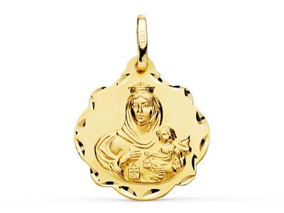 Medaglia Scapolare Cava Con Bordi Cesellati 18 Mm, Bifacciale, Oro Giallo 18 Carati - Immagine Standard - 3