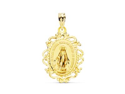 Medaglia Vuota Della Vergine Maria Con Bordi Smerlati 16 X 23 Mm, Oro Giallo 18 Ct. - Immagine Standard - 1