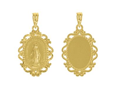 Medaglia Vuota Della Vergine Maria Con Bordi Smerlati 16 X 23 Mm, Oro Giallo 18 Ct. - Immagine Standard - 2