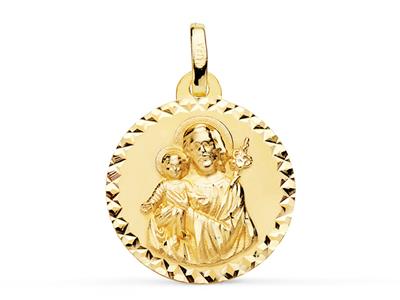 Medaglia Rotonda Di San Giuseppe, Cava, Bordo Cesellato 18 Mm, Oro Giallo 18 Ct.