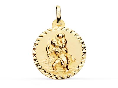 Medaglia Rotonda Di San Giuseppe, Cava, Bordo Cesellato 18 Mm, Oro Giallo 18 Ct.