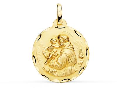 Medaglia Di Santantonio Cava 18 Mm, Bordi Cesellati, Oro Giallo 18 Ct.