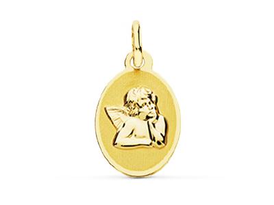 Medaglia A Forma Di Angelo, Ovale E Incavata, 10 X 17 Mm, Oro Giallo 18 Ct. - Immagine Standard - 1
