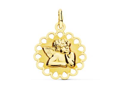 Medaglia Angel Cava, Satinata Con Bordi Dentellati 18 Mm, Oro Giallo 18 Carati - Immagine Standard - 1