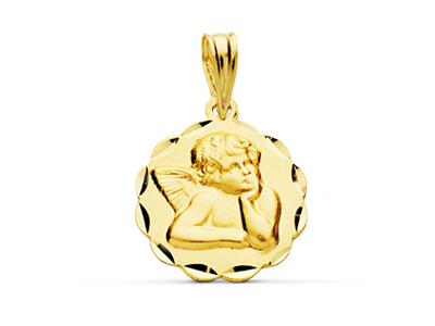 Medaglia Angelo Cava Con Bordi Leggermente Cesellati 14 Mm, Oro Giallo 18 Carati - Immagine Standard - 1