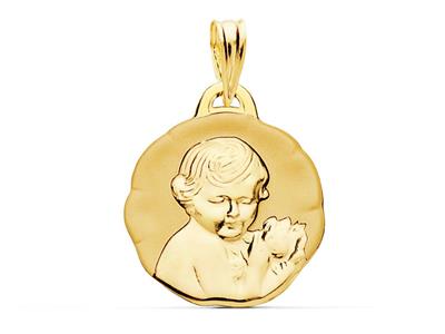 Medaglia Angelo Rosa Satinata Cava 17 Mm, Oro Giallo 18 Carati - Immagine Standard - 1