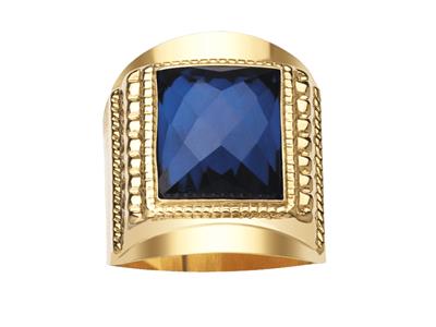 Anello Con Sigillo Quadrato, Motivo Cesellato 24 Mm, Ossido Blu, Oro Giallo 18 Ct, Dito 64 Chiuso