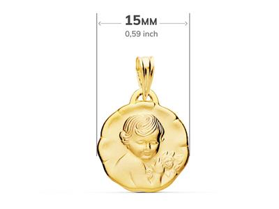 Medaglia A Forma Di Angelo Rosa, Cava E Leggera, Sabbiata, 15 Mm, Oro Giallo 18 Ct. - Immagine Standard - 2