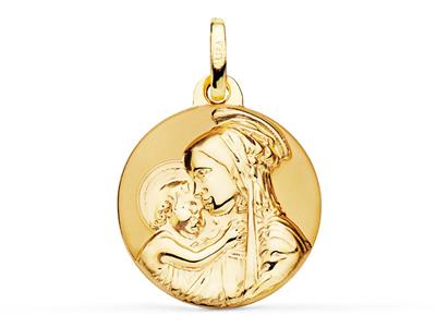 Medaglia Con Vergine E Bambino, Incavo 18 Mm, Oro Giallo 18 Carati