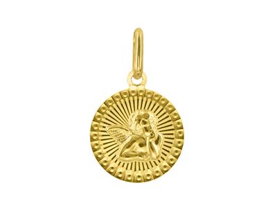 Pendente Angelo Rotondo, Bordi Cesellati E Fondo Raggi, 12 Mm, Oro Giallo 18k