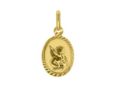 Pendente Angelo Ovale, Bordi Cesellati 110,90 Mm, Oro Giallo 18 Kt
