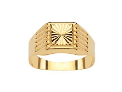 Piccola Chevalière Quadrata Cesellata 9 Mm, Oro Giallo 18 Ct, Dito 50 Chiuso