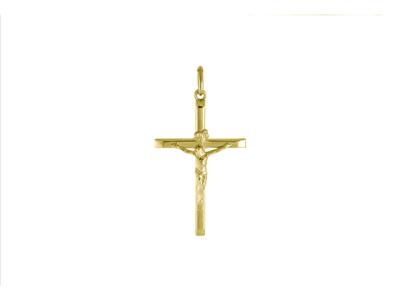 Pendente Croce Smussata Cristo, 31 X 20 Mm, Oro Giallo 18k