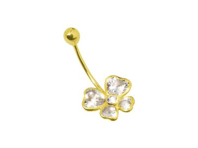 Piercing Allombelico Curvo Con Pallina Da 4 Mm, 2 Cuori Di Ossido 6 X 6 MM E 2 Cuori Di Ossido 4 X 4 Mm, Oro Giallo 18k