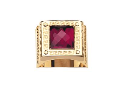 Anello Con Sigillo Quadrato Con Motivo Greco 17 Mm, Pietra Rossa, Oro Giallo 18 Ct, Dito Chiuso 65 MM - Immagine Standard - 1