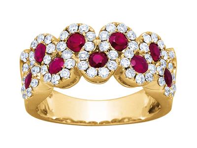 Anello A Forma Di Onde, Rubino Da 0,80 Ct E Diamanti Da 0,72 Ct, Oro Giallo 18 Kt, Dito 52 - Immagine Standard - 1
